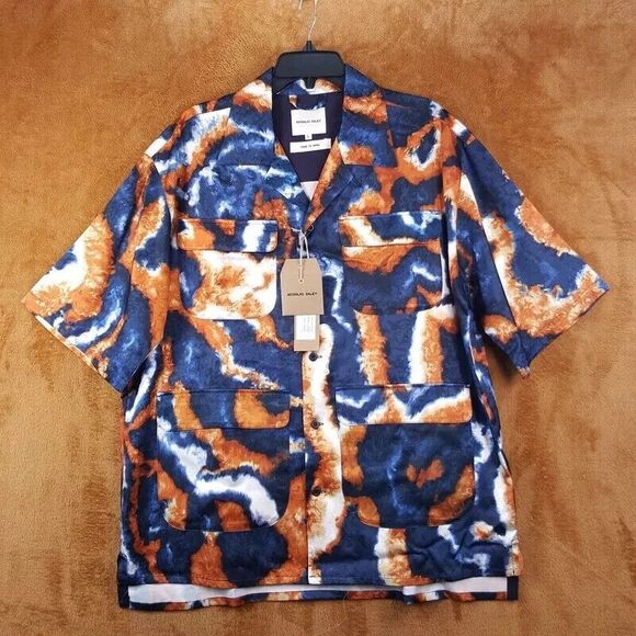 NICHOLAS DALEY Mens Shirt Medium Blue Button Up Utility SUMINIGASHI ALOHA $695 - Picture 2 of 11